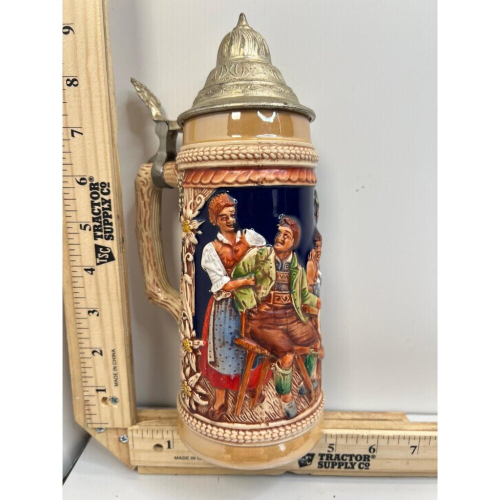 Vintage Gerz W Germany Beer Stein Pewter Lid German Tavern Scene Antique Mug - Picture 1 of 5